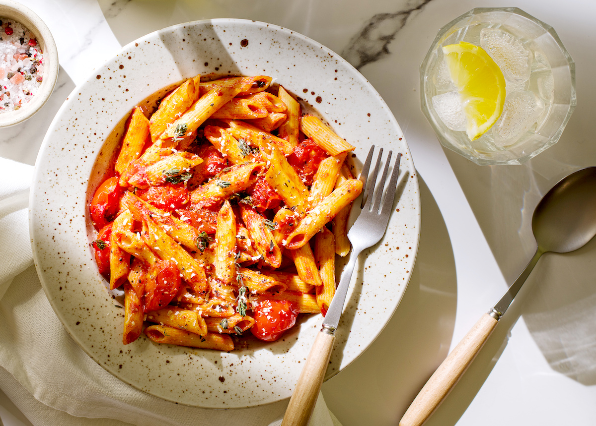 Penne with Easy, Homemade Roasted Tomato and Garlic Sauce