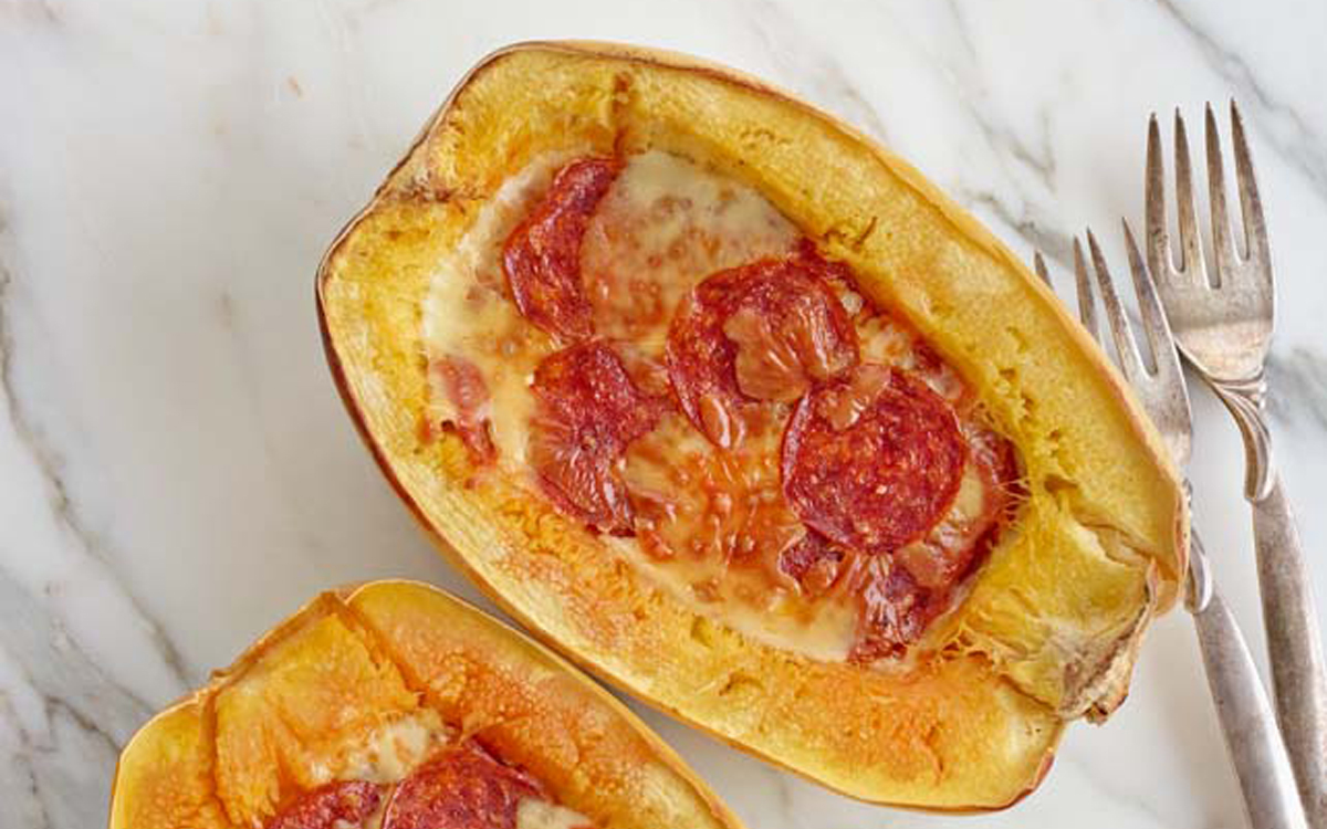 Crockpot Pizza-Stuffed Spaghetti Squash