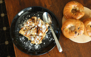 bagel bread pudding on plate