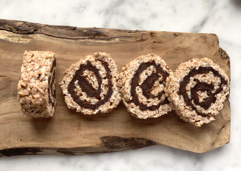 Brownie Rice Krispie Treat Pinwheels, Two Classics Combined