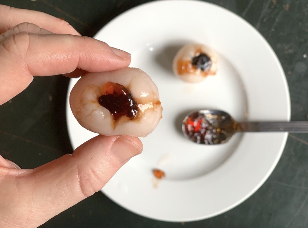 Jelly in lychee fruit to make edible eyeballs