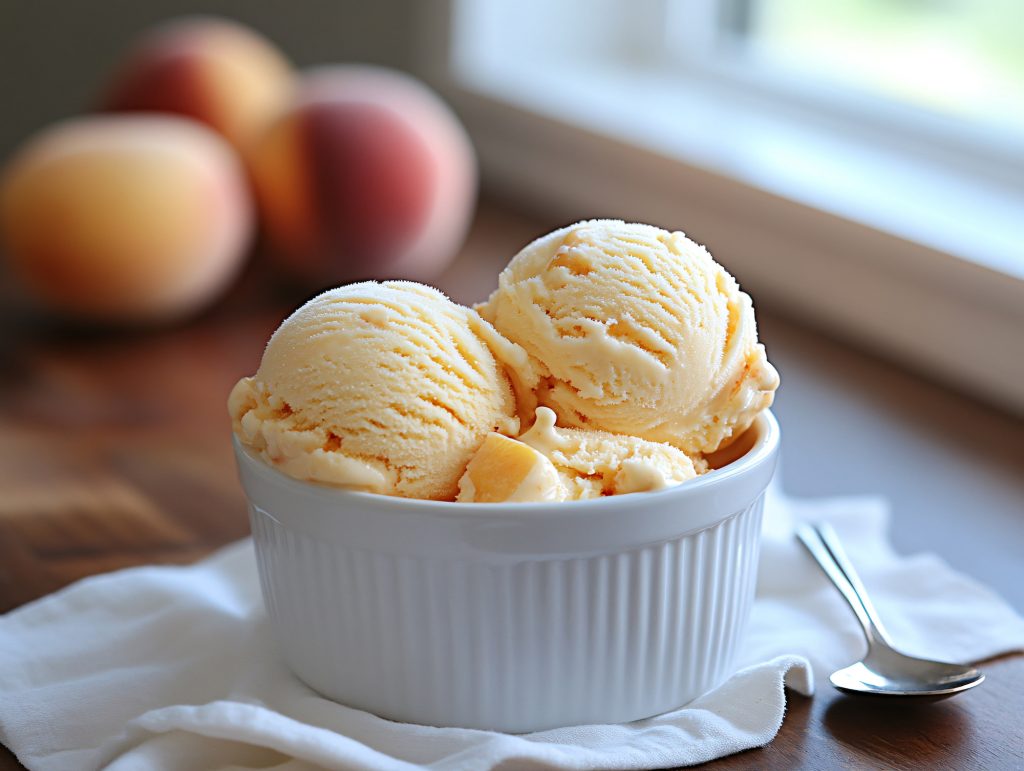 bowl of peach frozen yogurt
