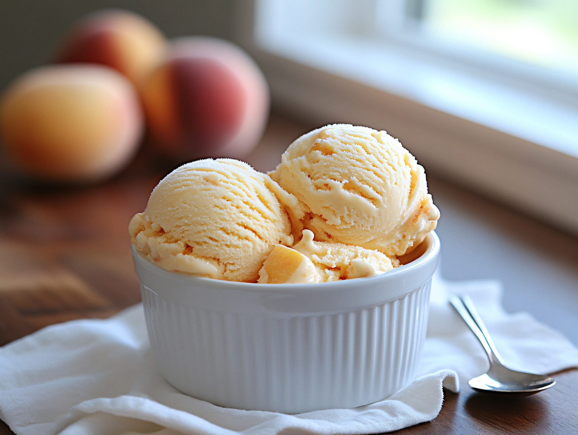 bowl of peach frozen yogurt